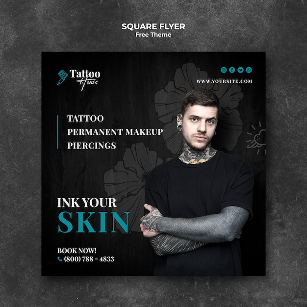 Gratis PSD tattoo en piercings studio vierkante flyer