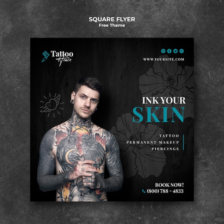 Gratis PSD tattoo model vierkante flyer-sjabloon