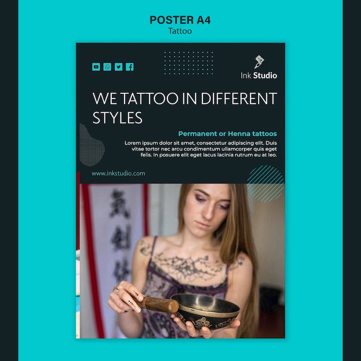 Gratis PSD tattoo studio promotie poster sjabloon
