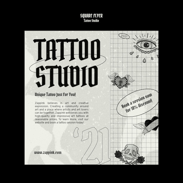 Tattoo studio vierkante flyer ontwerpsjabloon