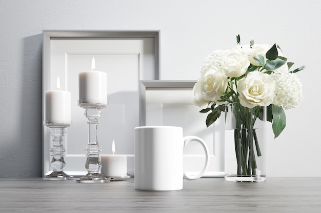 Taza de cerámica con flores y elementos decorativos