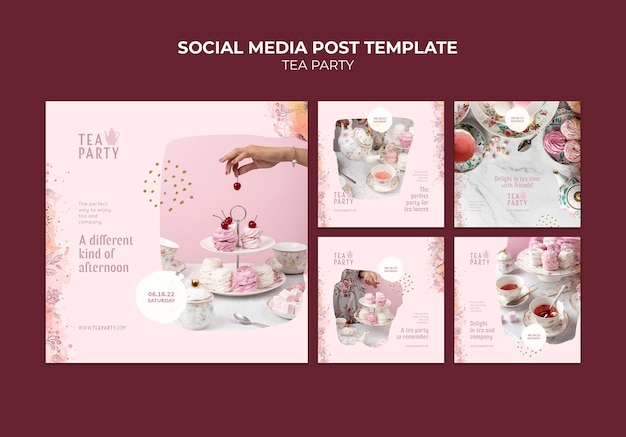 Gratis PSD tea party instagram post sjabloonontwerp