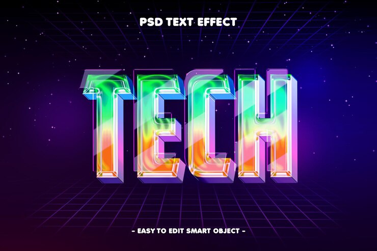 Gratis PSD tech 3d neon tekst effect