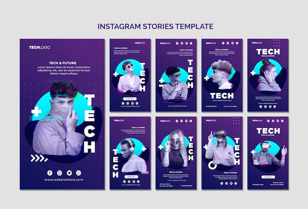 PSD gratuito tech & future instagram stories tempalte concept mock-up