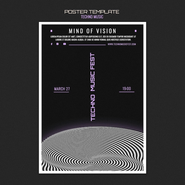 Gratis PSD techno muziek fest poster