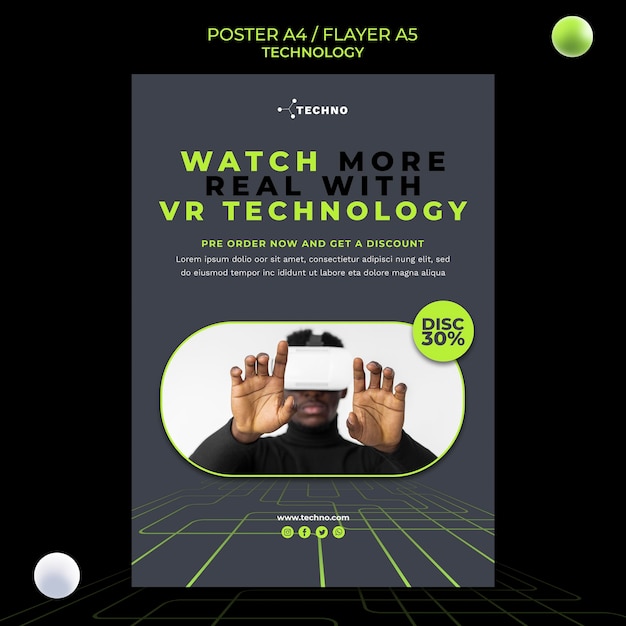 Gratis PSD technologie met vr-bril flyer-sjabloon