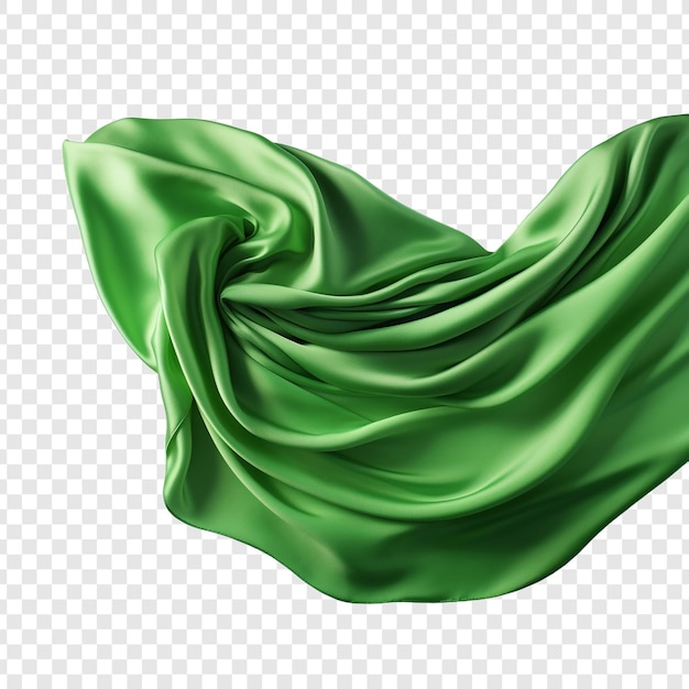 Tela de seda verde voladora aislada sobre fondo transparente