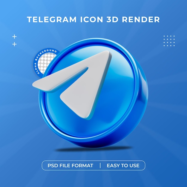 Gratis PSD telegram-logo-icoon geïsoleerd 3d-render-illustratie