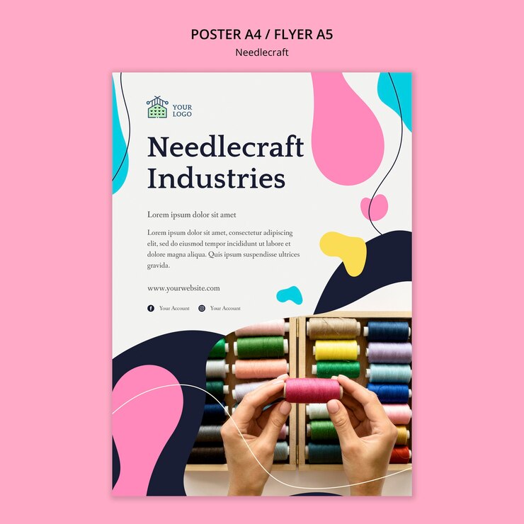 PSD gratuito tema del modello di poster di needlecraft