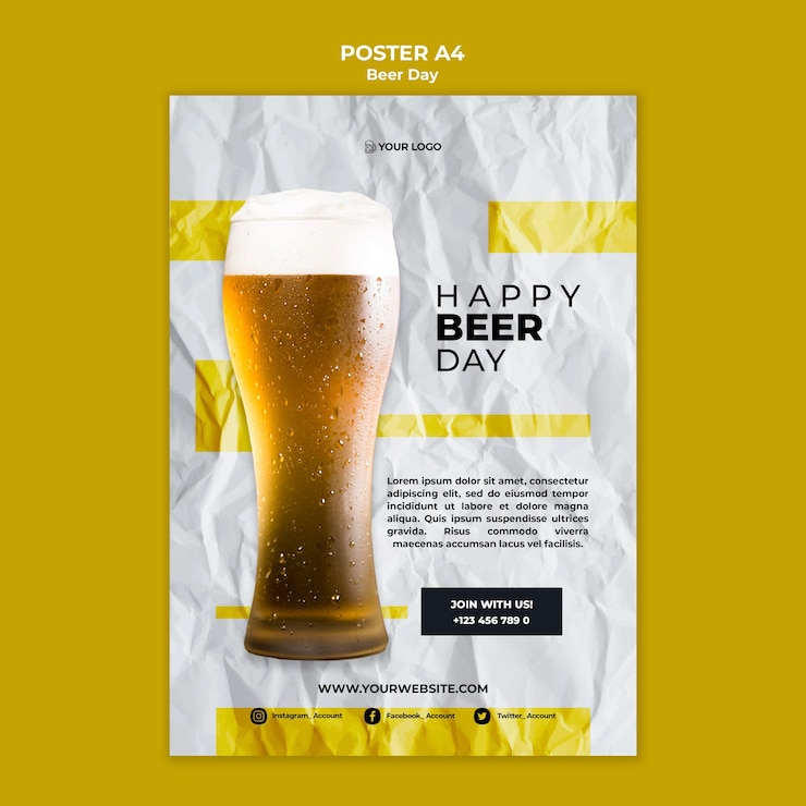 PSD gratuito tema del poster del giorno della birra