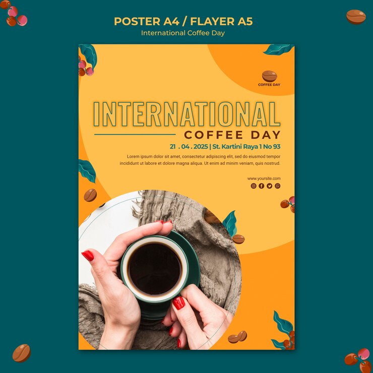 PSD gratuito tema flyer giornata internazionale del caffè