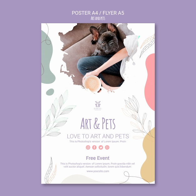 PSD gratuito tema de plantilla de póster de arte y mascotas