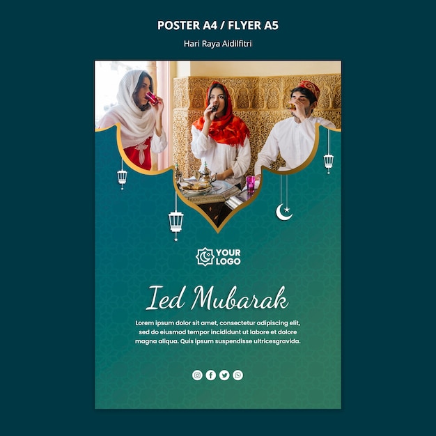 PSD gratuito tema de póster de hari raya aidilfitri