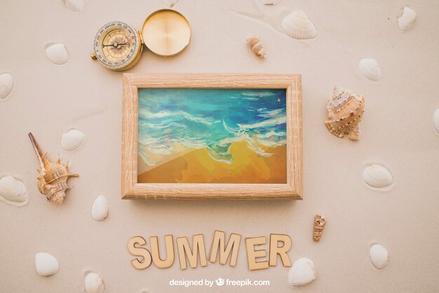 Tema de verano con brújula y marco