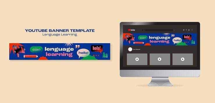 PSD Gratis templat bahasa pembelajaran desain datar