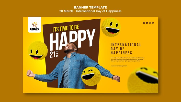 PSD Gratis templat banner hari kebahagiaan internasional dengan foto