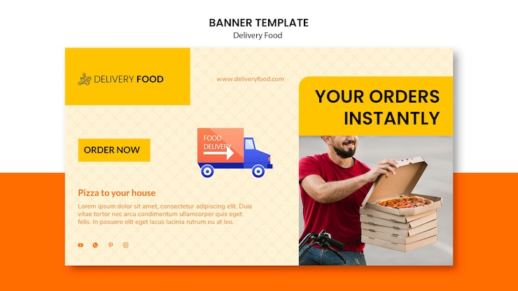 PSD Gratis templat banner horizontal makanan delivery