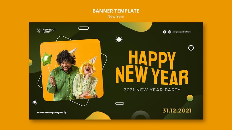 PSD Gratis templat banner horizontal selamat tahun baru