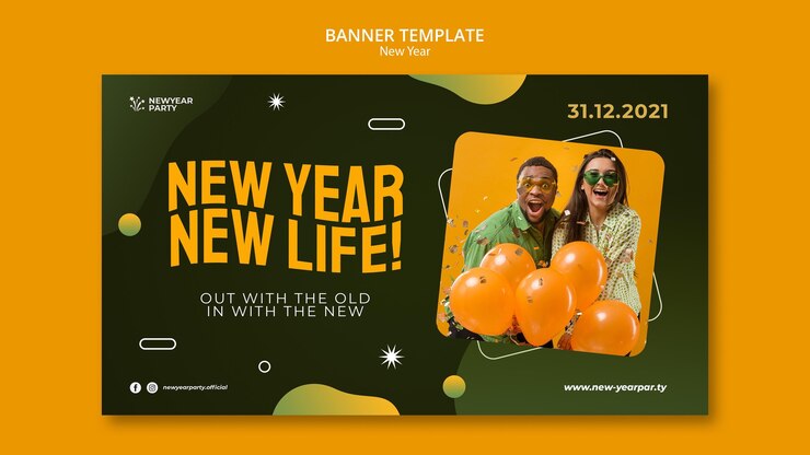 PSD Gratis templat banner horizontal selamat tahun baru