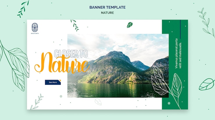 PSD Gratis templat banner horizontal untuk alam dengan lanskap kehidupan liar