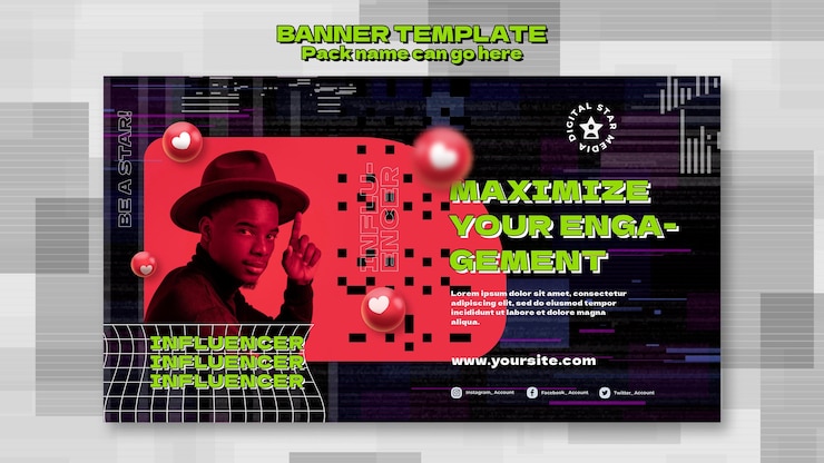PSD Gratis templat banner influencer dengan foto