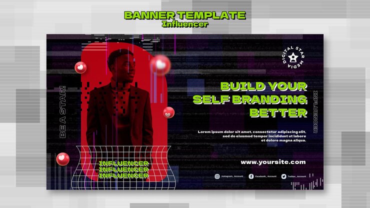 PSD Gratis templat banner influencer dengan foto