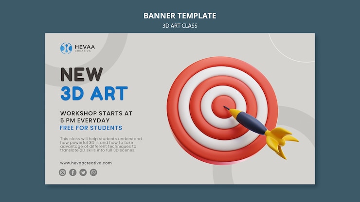 PSD Gratis templat banner kelas seni 3d