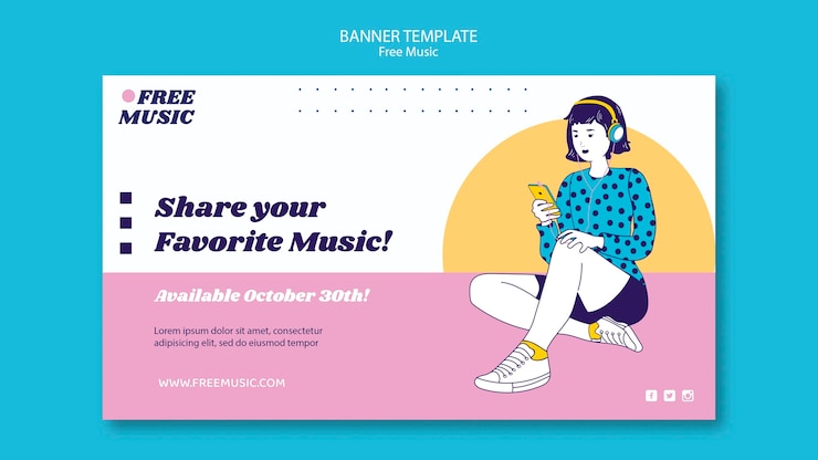 PSD Gratis templat banner konsep musik