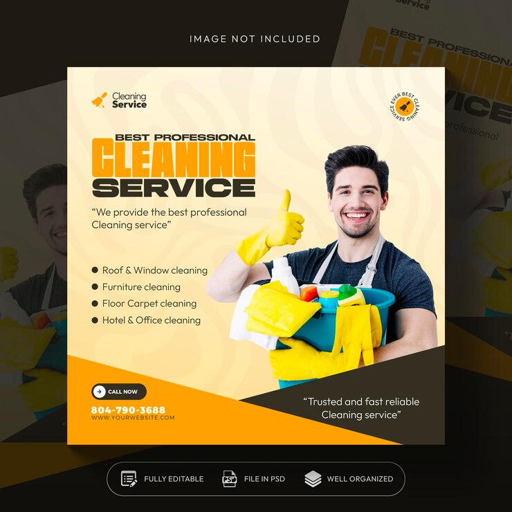 PSD Gratis templat banner media sosial atau instagram selebaran persegi layanan kebersihan