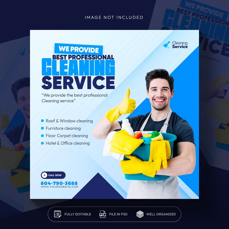PSD Gratis templat banner media sosial atau instagram selebaran persegi layanan kebersihan