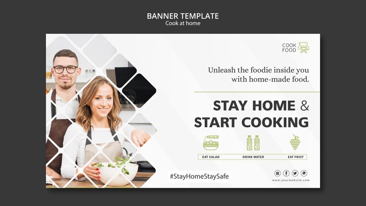 PSD Gratis templat banner memasak di rumah