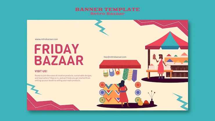 PSD Gratis templat banner pasar malam retro