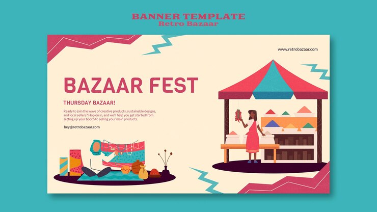 PSD Gratis templat banner pasar malam retro