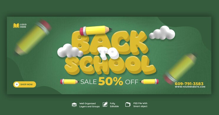 PSD Gratis templat banner sampul facebook kembali ke sekolah