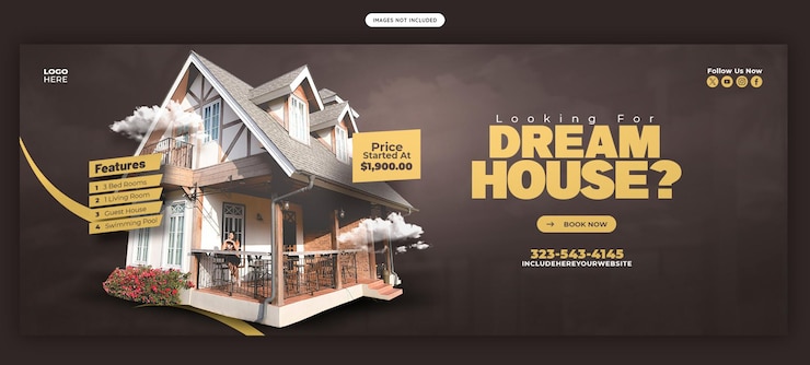 PSD Gratis templat banner sampul facebook properti rumah real estate