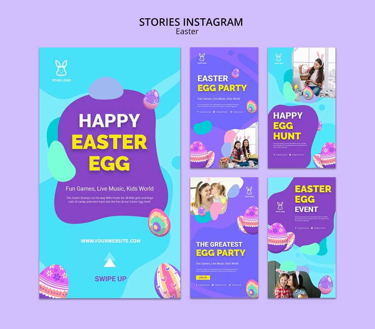 PSD Gratis templat cerita instagram telur paskah warna-warni