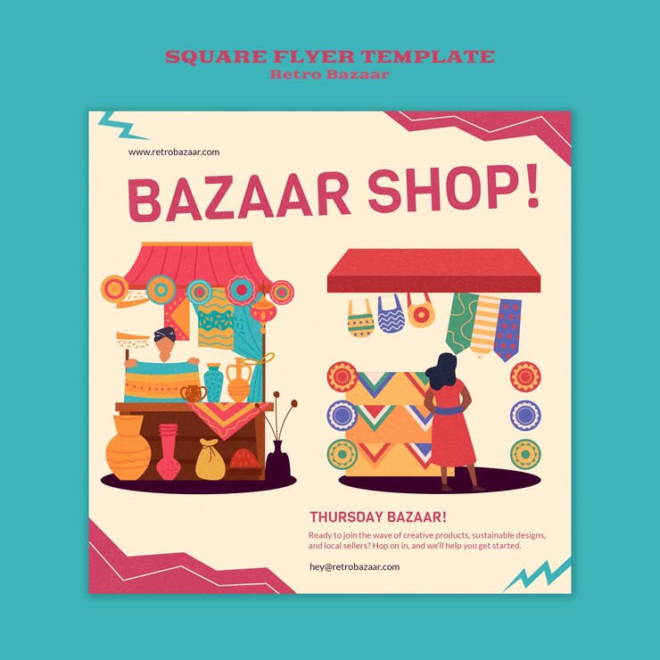PSD Gratis templat cetak pasar retro