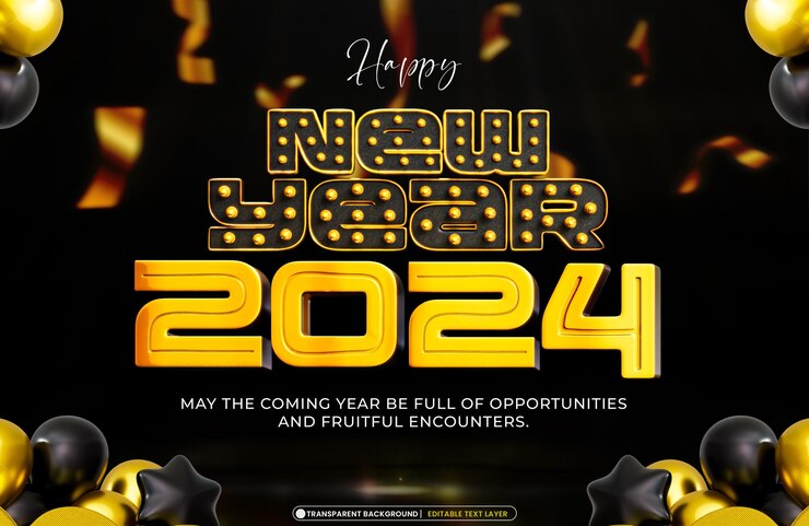 PSD Gratis templat desain banner 3d selamat tahun baru 2024