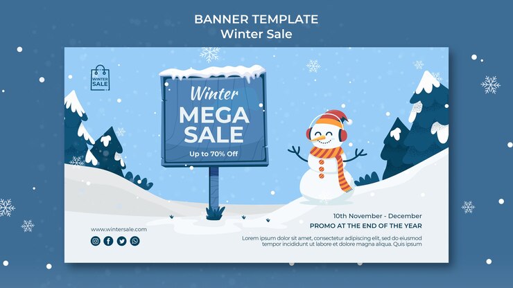 PSD Gratis templat desain banner diskon musim dingin