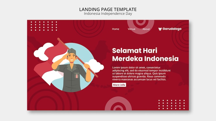 PSD Gratis templat desain halaman arahan hari kemerdekaan indonesia