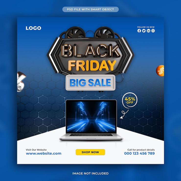 PSD Gratis templat desain postingan media sosial big sale black friday
