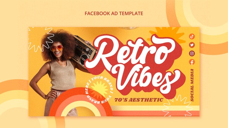 PSD Gratis templat facebook estetik tahun 70-an