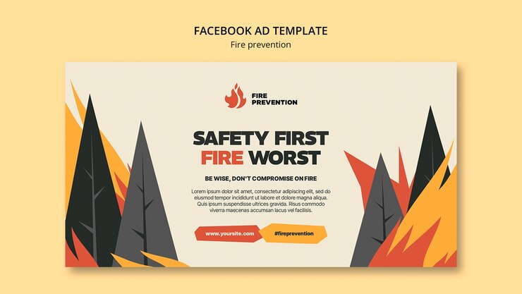 PSD Gratis templat facebook pencegahan kebakaran desain datar
