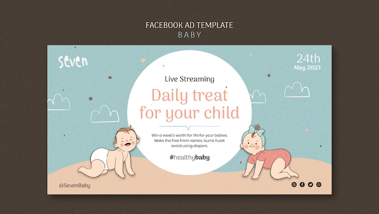 PSD Gratis templat facebook perawatan bayi yang digambar tangan