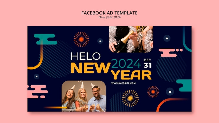 PSD Gratis templat facebook perayaan tahun baru 2024