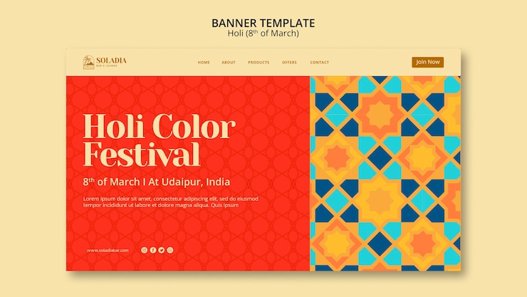 PSD Gratis templat festival holi desain datar