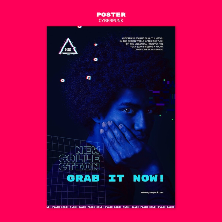 PSD Gratis templat flyer futuristik cyberpunk dengan foto