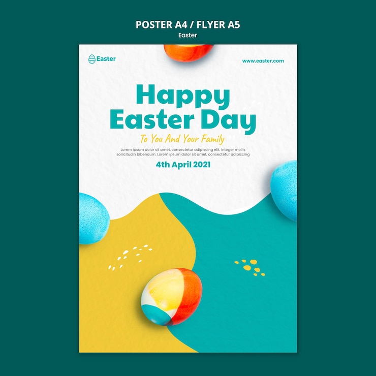 PSD Gratis templat flyer realistis selamat hari paskah