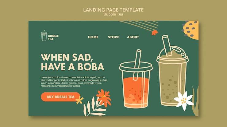 PSD Gratis templat halaman arahan bubble tea yang lezat