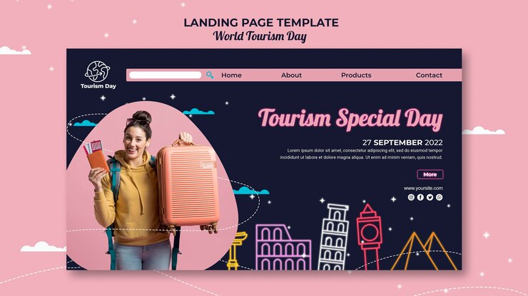 PSD Gratis templat halaman arahan hari pariwisata dunia